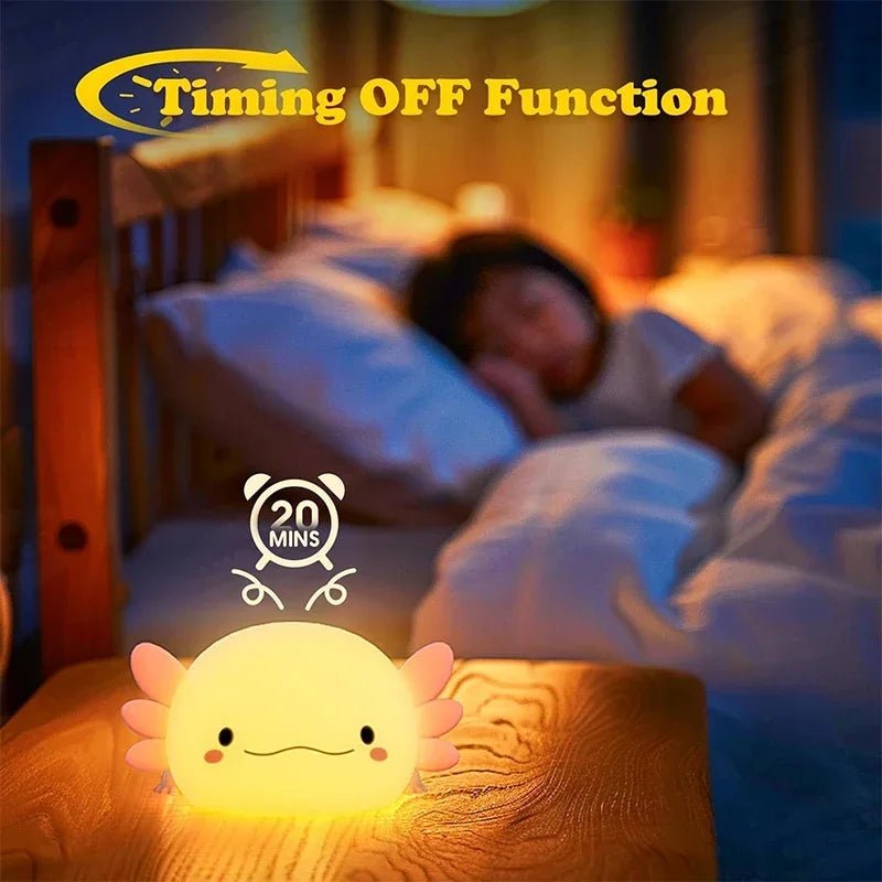 Cute Axolotl Night Light Silicone Nursery Sleeping Lamp Touch Control Nightlights USB Rechargeable Table Lamp for Baby Child - My Baby Pink and Blue