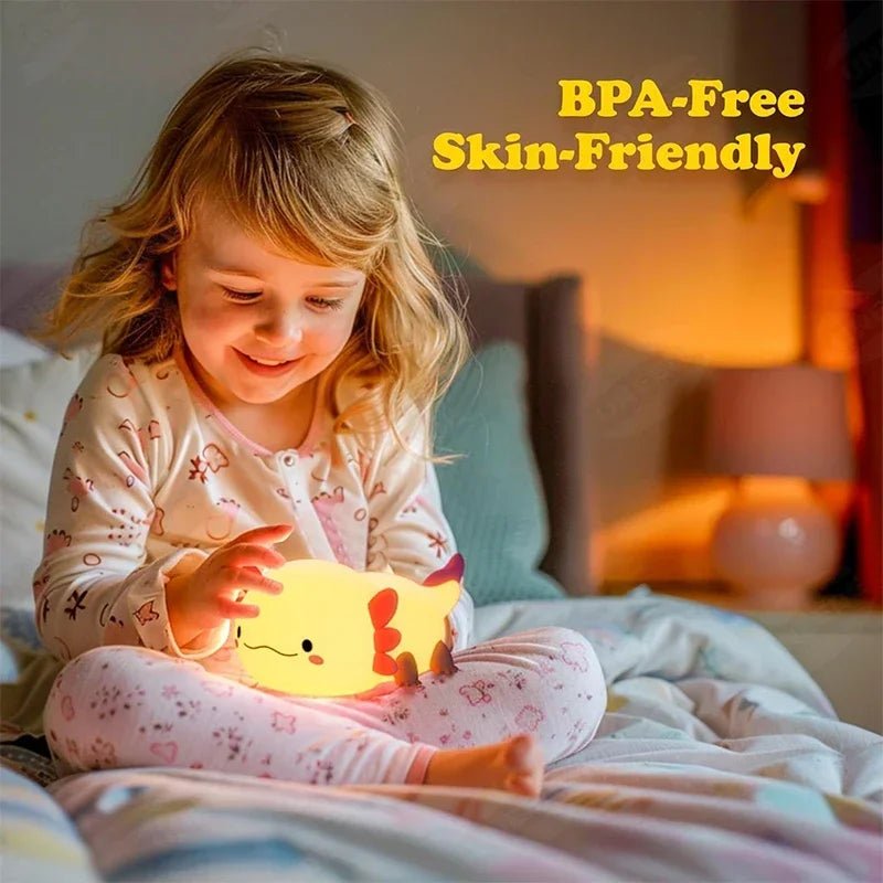 Cute Axolotl Night Light Silicone Nursery Sleeping Lamp Touch Control Nightlights USB Rechargeable Table Lamp for Baby Child - My Baby Pink and Blue