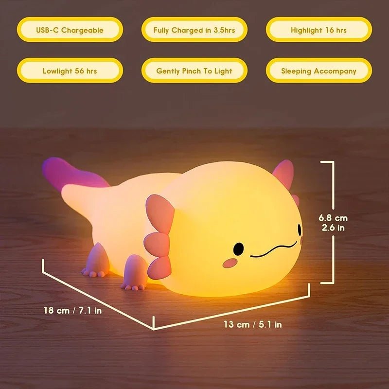Cute Axolotl Night Light Silicone Nursery Sleeping Lamp Touch Control Nightlights USB Rechargeable Table Lamp for Baby Child - My Baby Pink and Blue