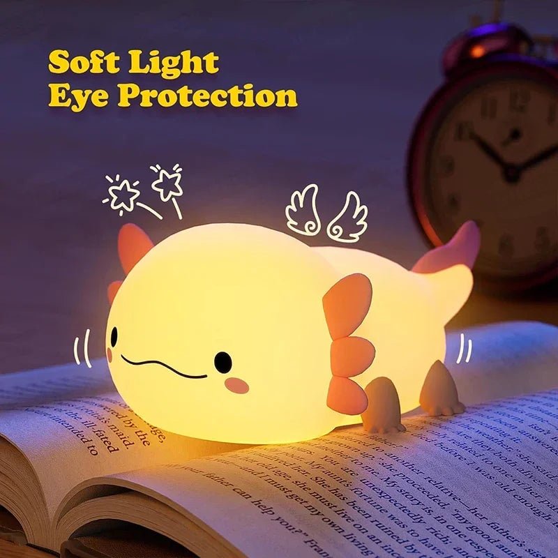 Cute Axolotl Night Light Silicone Nursery Sleeping Lamp Touch Control Nightlights USB Rechargeable Table Lamp for Baby Child - My Baby Pink and Blue