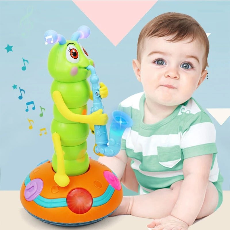 Musical Dancing Saxophone Caterpillar Toy LED Flashlights Fun Electric Music Toy for Kids Perfect Gift for Learning Playtime - My Baby Pink and Blue