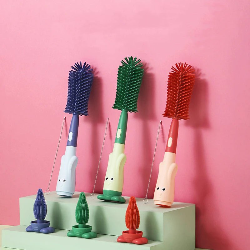 Pacifier Bottle Brush Set Baby Cleaning Set Silicone Cup Brush Cleaning Tool Held Soft Head Food Grade Brushes Baby Bottle Brush - My Baby Pink and Blue