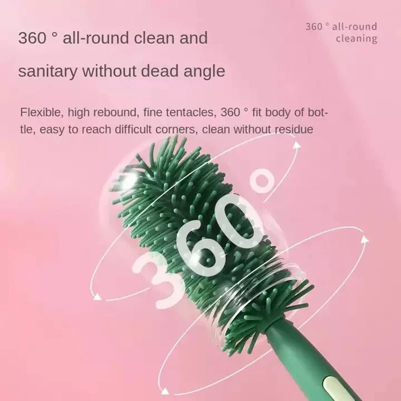 Pacifier Bottle Brush Set Baby Cleaning Set Silicone Cup Brush Cleaning Tool Held Soft Head Food Grade Brushes Baby Bottle Brush - My Baby Pink and Blue