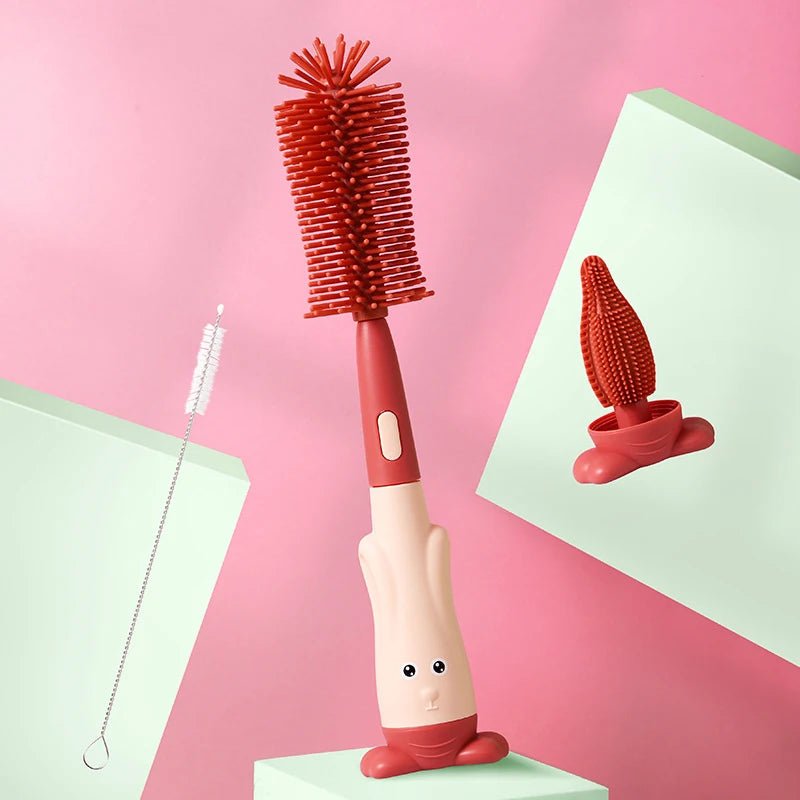Pacifier Bottle Brush Set Baby Cleaning Set Silicone Cup Brush Cleaning Tool Held Soft Head Food Grade Brushes Baby Bottle Brush - My Baby Pink and Blue