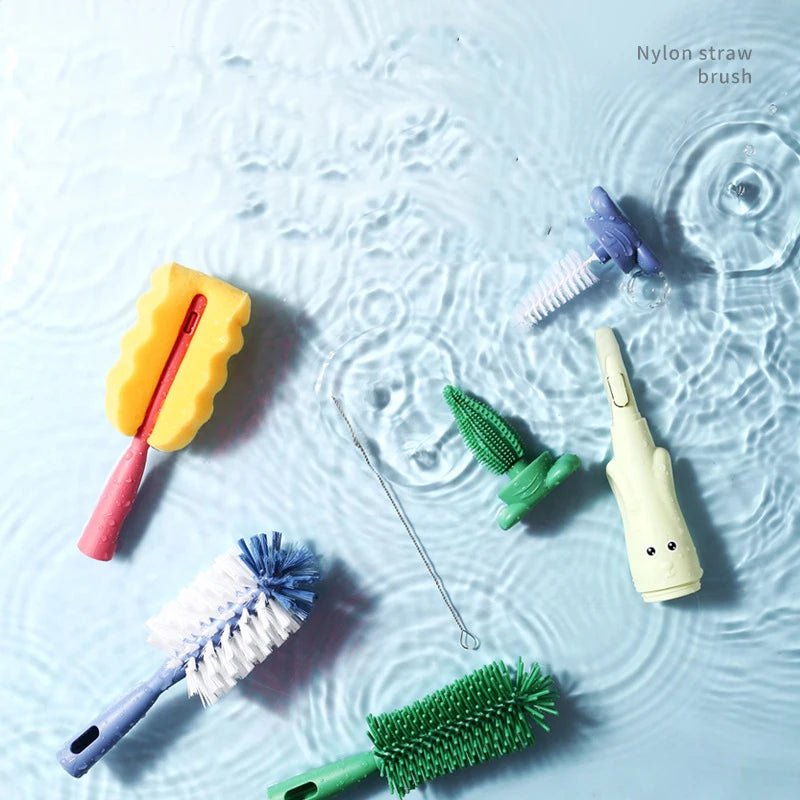 Pacifier Bottle Brush Set Baby Cleaning Set Silicone Cup Brush Cleaning Tool Held Soft Head Food Grade Brushes Baby Bottle Brush - My Baby Pink and Blue