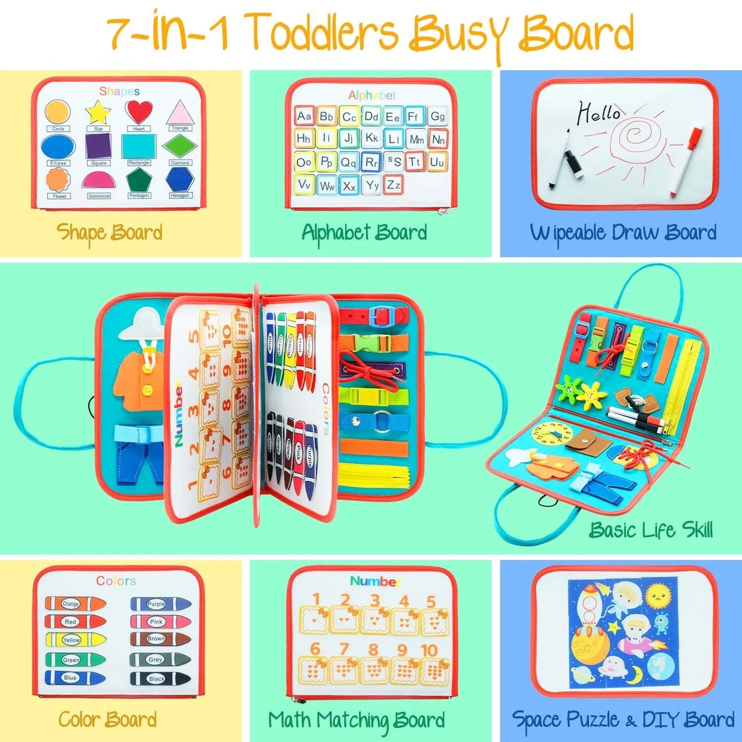 Toddler Montessori Busy Board for Ages 1 - 3 Busy Sensory Educational Toys Travel Toys - My Baby Pink and Blue