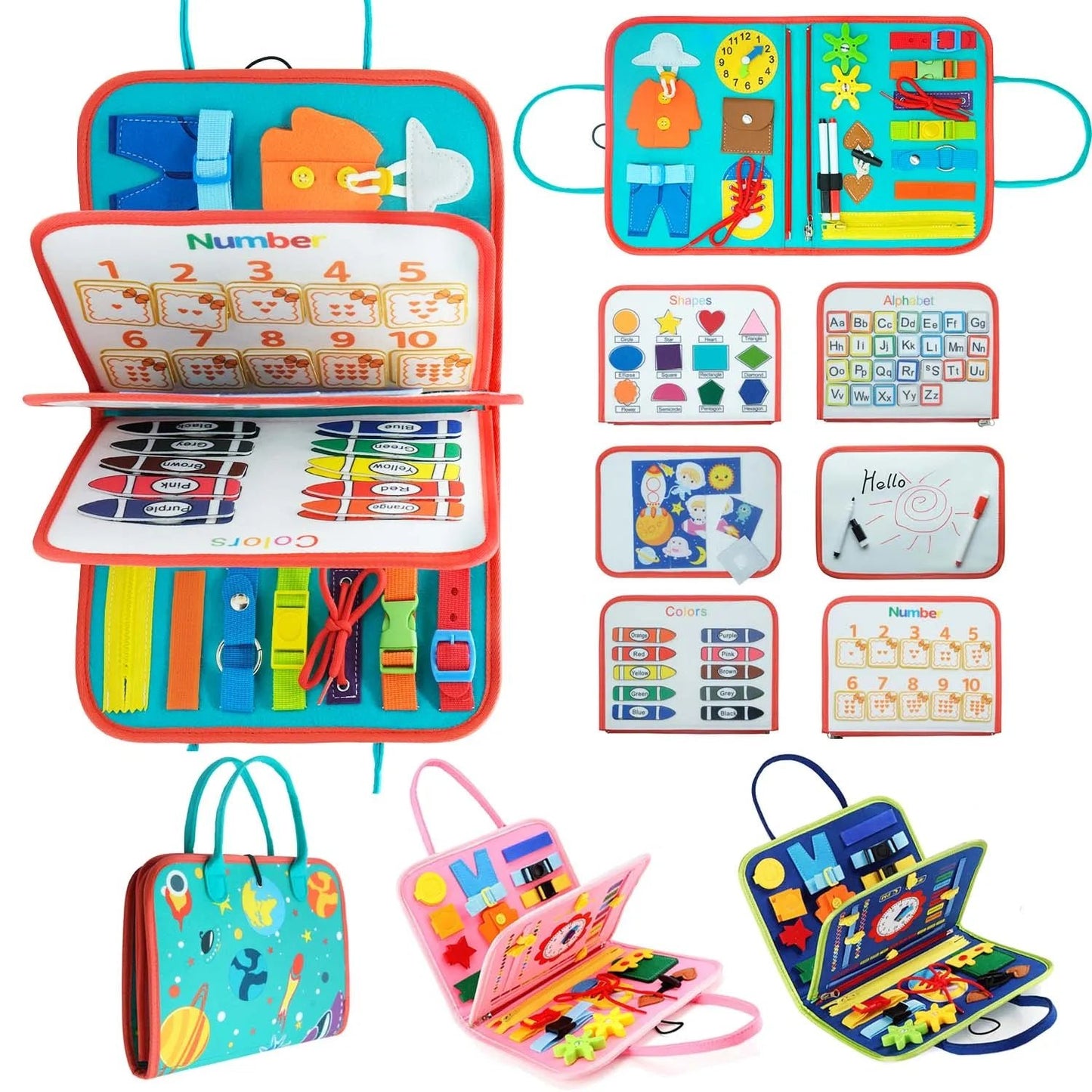Toddler Montessori Busy Board for Ages 1 - 3 Busy Sensory Educational Toys Travel Toys - My Baby Pink and Blue