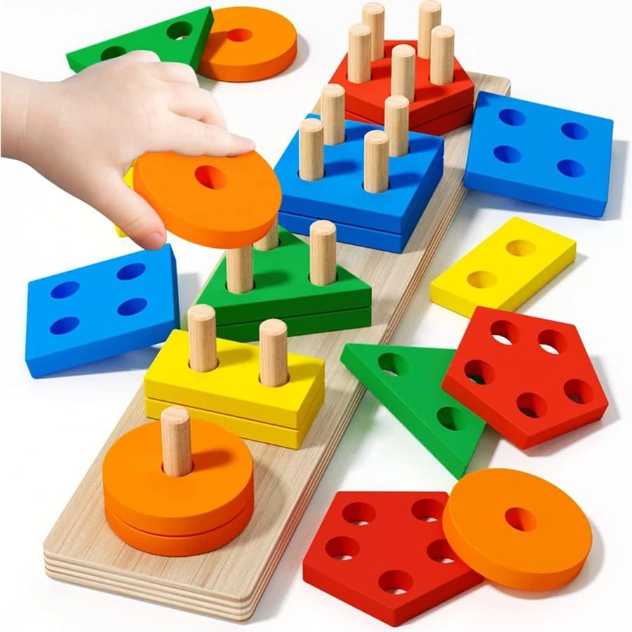Montessori Wooden Sorting Stacking Toys Puzzle For Toddlers And Kids Preschool Fine Motor Skill Toy For 1 Years - My Baby Pink and Blue