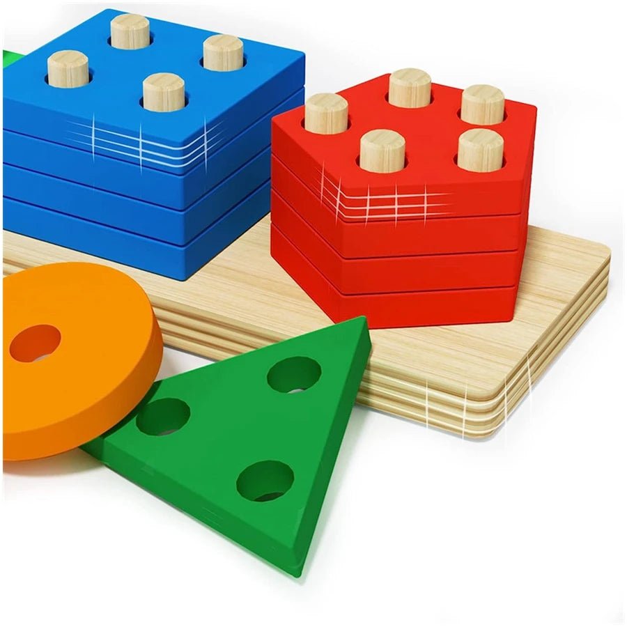 Montessori Wooden Sorting Stacking Toys Puzzle For Toddlers And Kids Preschool Fine Motor Skill Toy For 1 Years - My Baby Pink and Blue