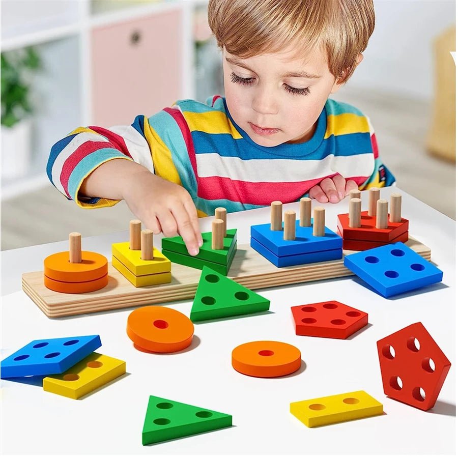 Montessori Wooden Sorting Stacking Toys Puzzle For Toddlers And Kids Preschool Fine Motor Skill Toy For 1 Years - My Baby Pink and Blue