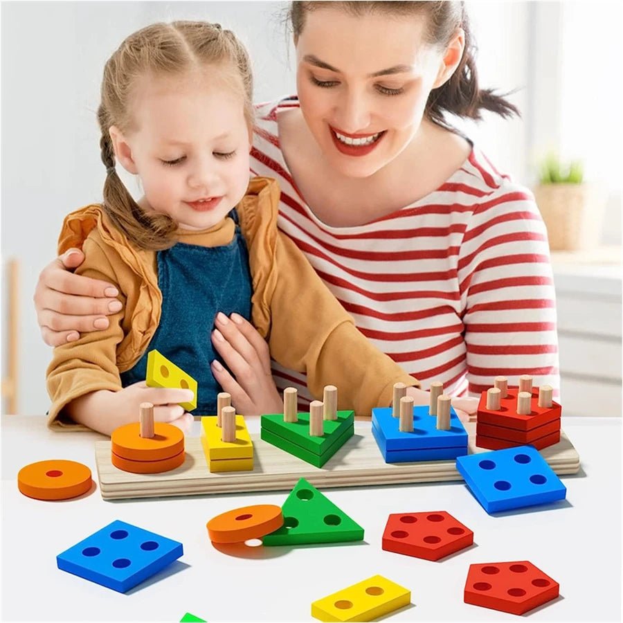 Montessori Wooden Sorting Stacking Toys Puzzle For Toddlers And Kids Preschool Fine Motor Skill Toy For 1 Years - My Baby Pink and Blue