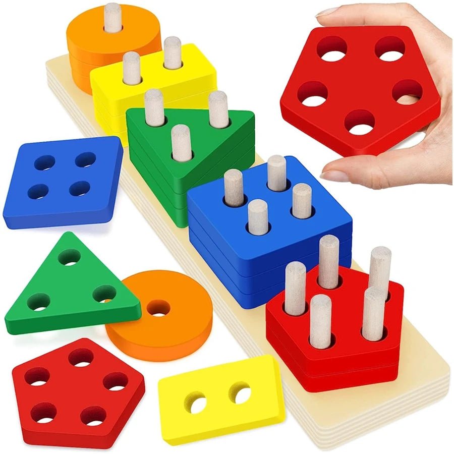 Montessori Wooden Sorting Stacking Toys Puzzle For Toddlers And Kids Preschool Fine Motor Skill Toy For 1 Years - My Baby Pink and Blue